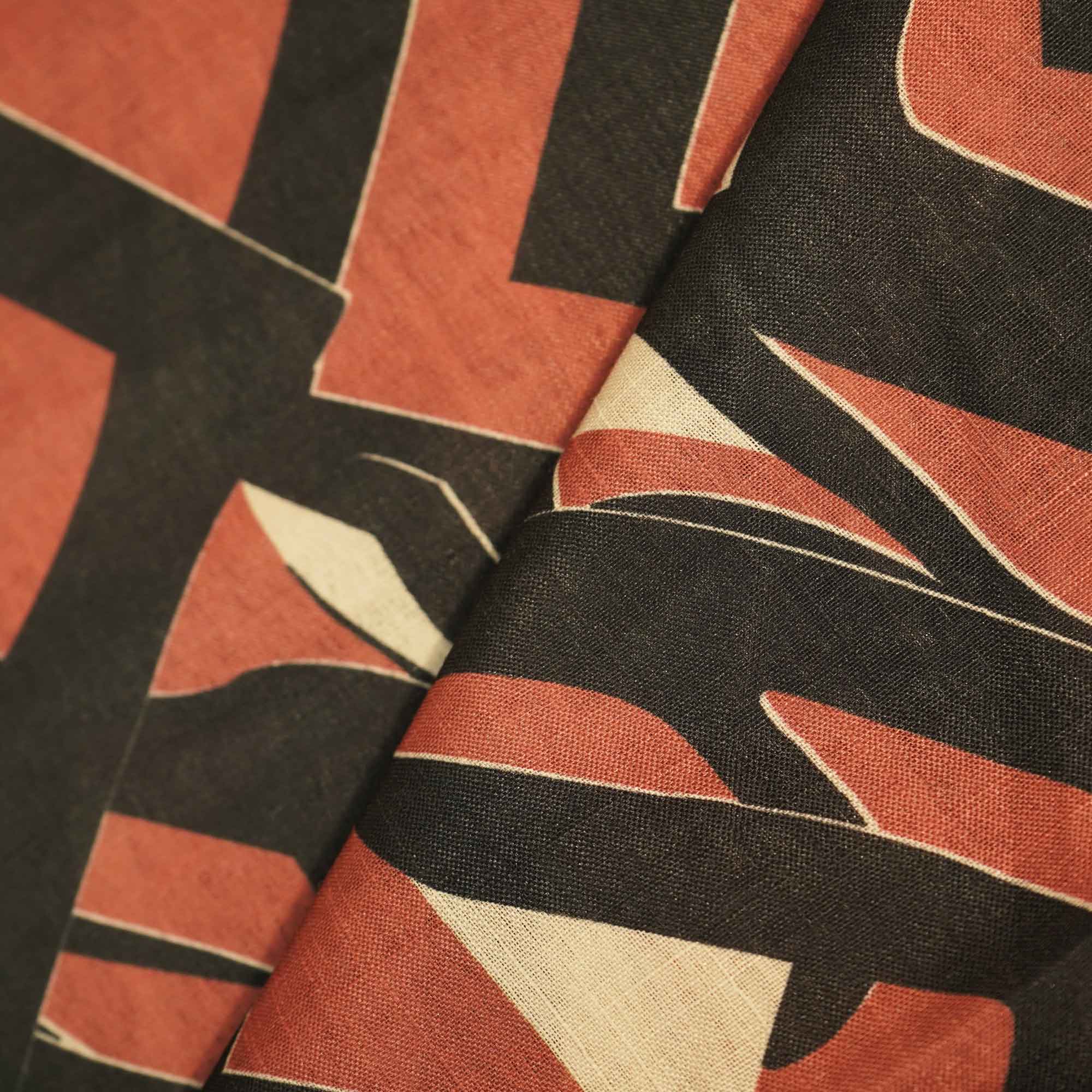 Brown and Black Abstract Print Linen Fabric MTF-25900