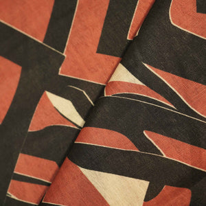 Brown and Black Abstract Print Linen Fabric MTF-25900