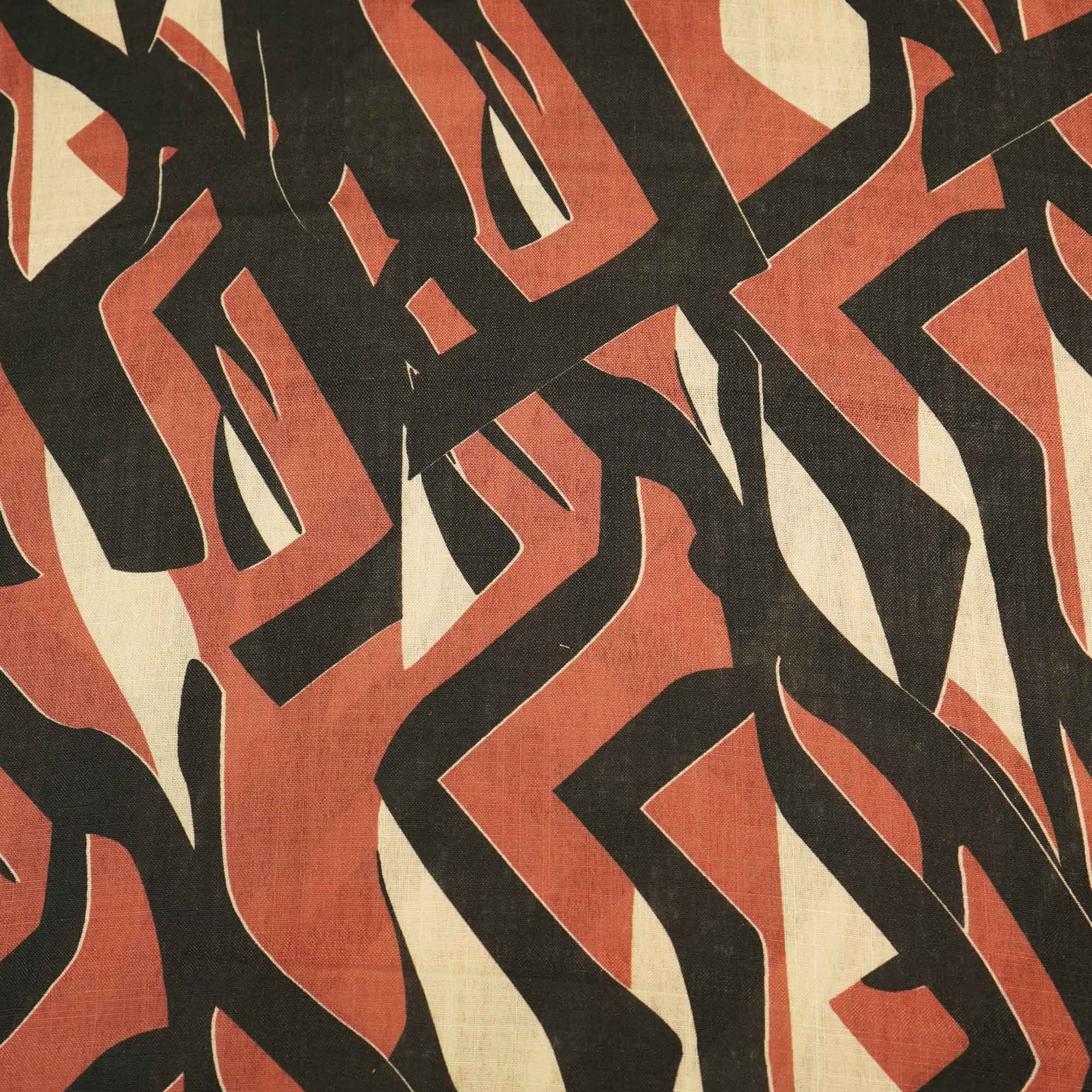 Brown and Black Abstract Print Linen Fabric MTF-25900
