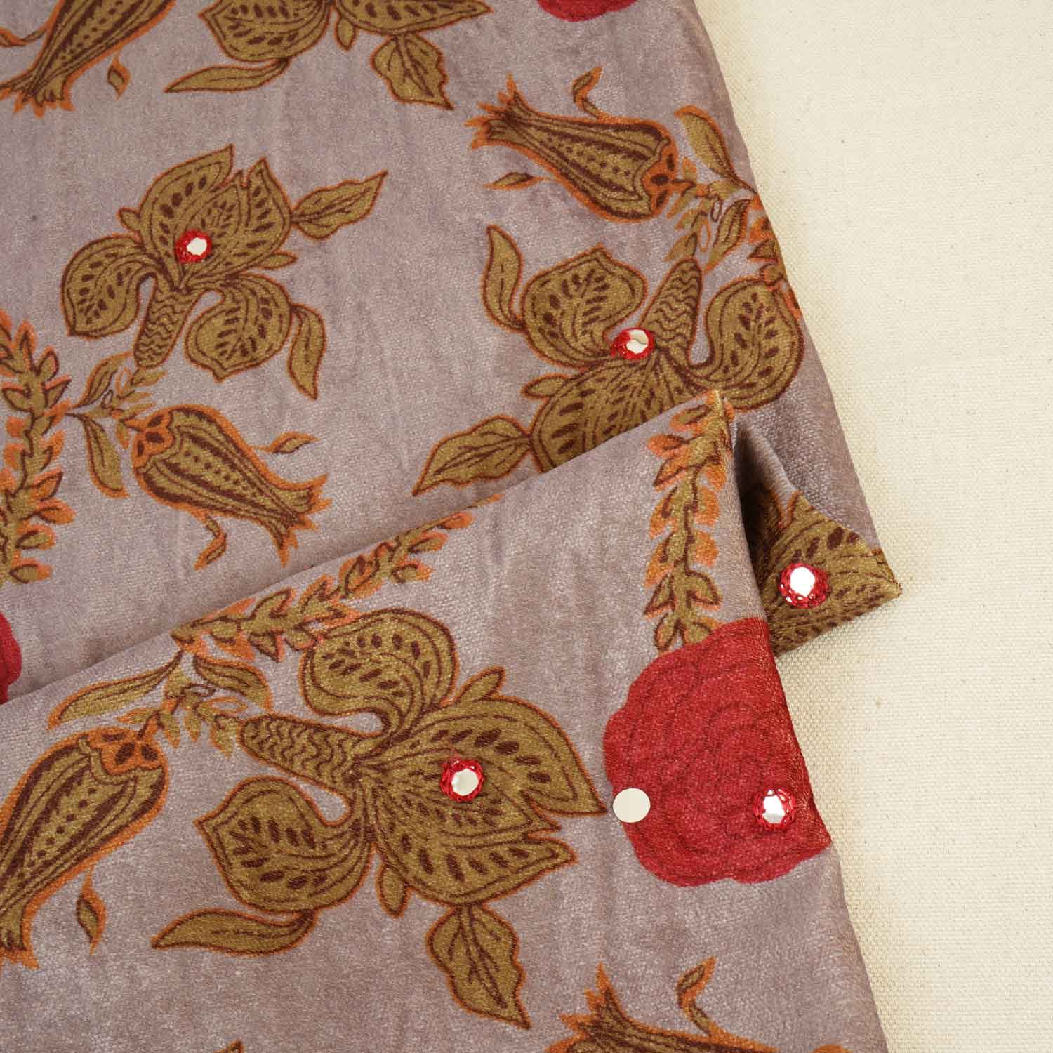 Lavender Floral Mirror Work Micro Velvet 9000 Fabric MT-28261 - TradeUNO