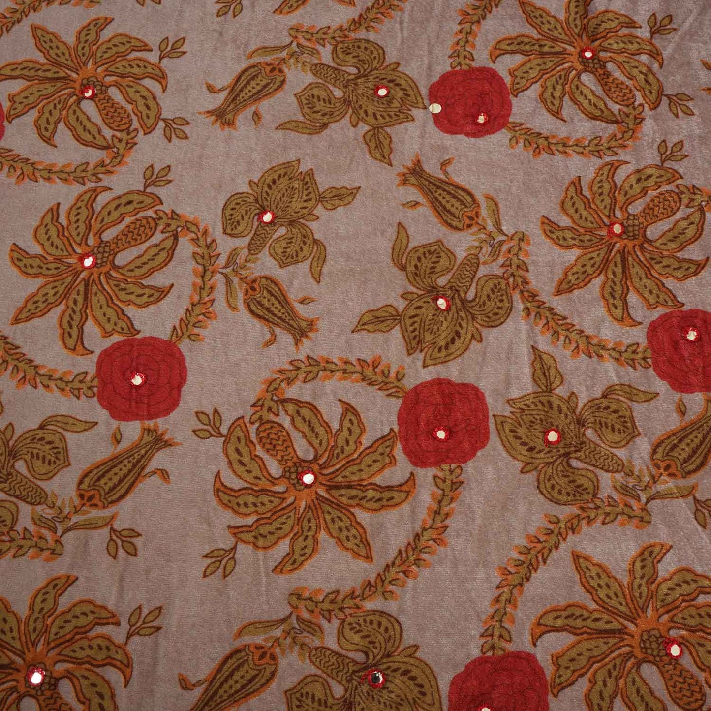 Lavender Floral Mirror Work Micro Velvet 9000 Fabric MT-28261