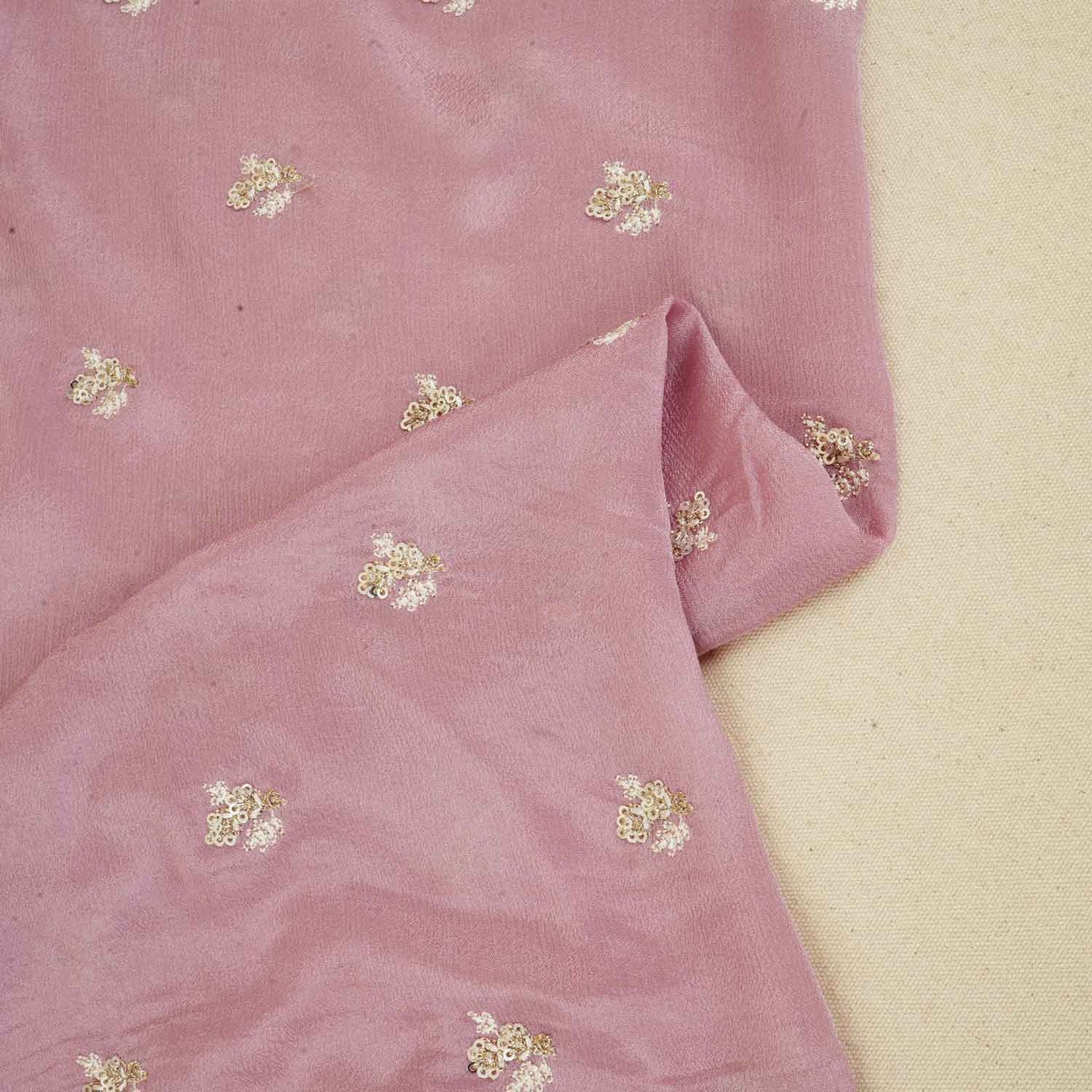 Pink Zari Sequins Embroidery Chinnon Fabric RA-28263