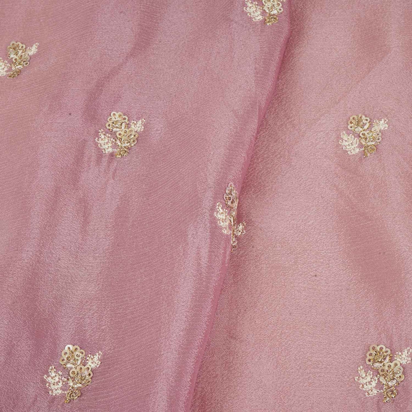 Pink Zari Sequins Embroidery Chinnon Fabric RA-28263