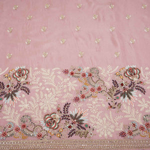 Pink Zari Sequins Embroidery Chinnon Fabric RA-28263 - TradeUNO