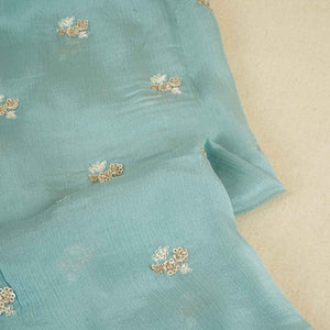 Sky Blue Zari Sequins Embroidery Chinnon Fabric RA-28264 - TradeUNO