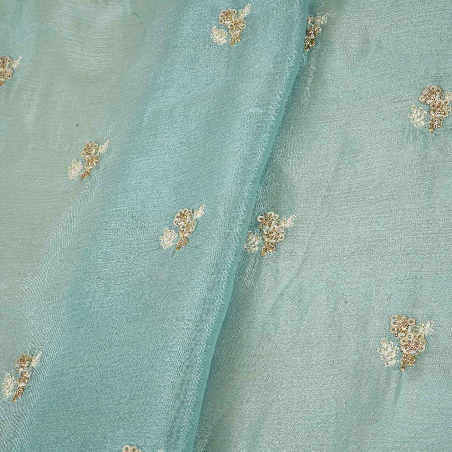 Sky Blue Zari Sequins Embroidery Chinnon Fabric RA-28264