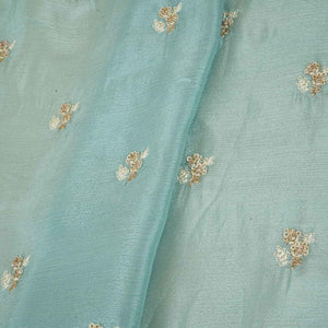 Sky Blue Zari Sequins Embroidery Chinnon Fabric RA-28264 - TradeUNO