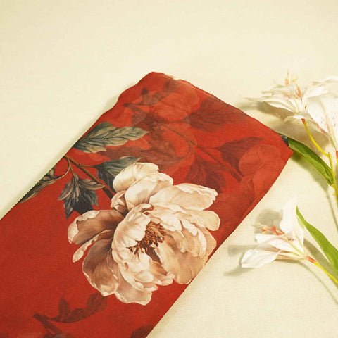 Red Floral Print Georgette Fabric MTF-26485