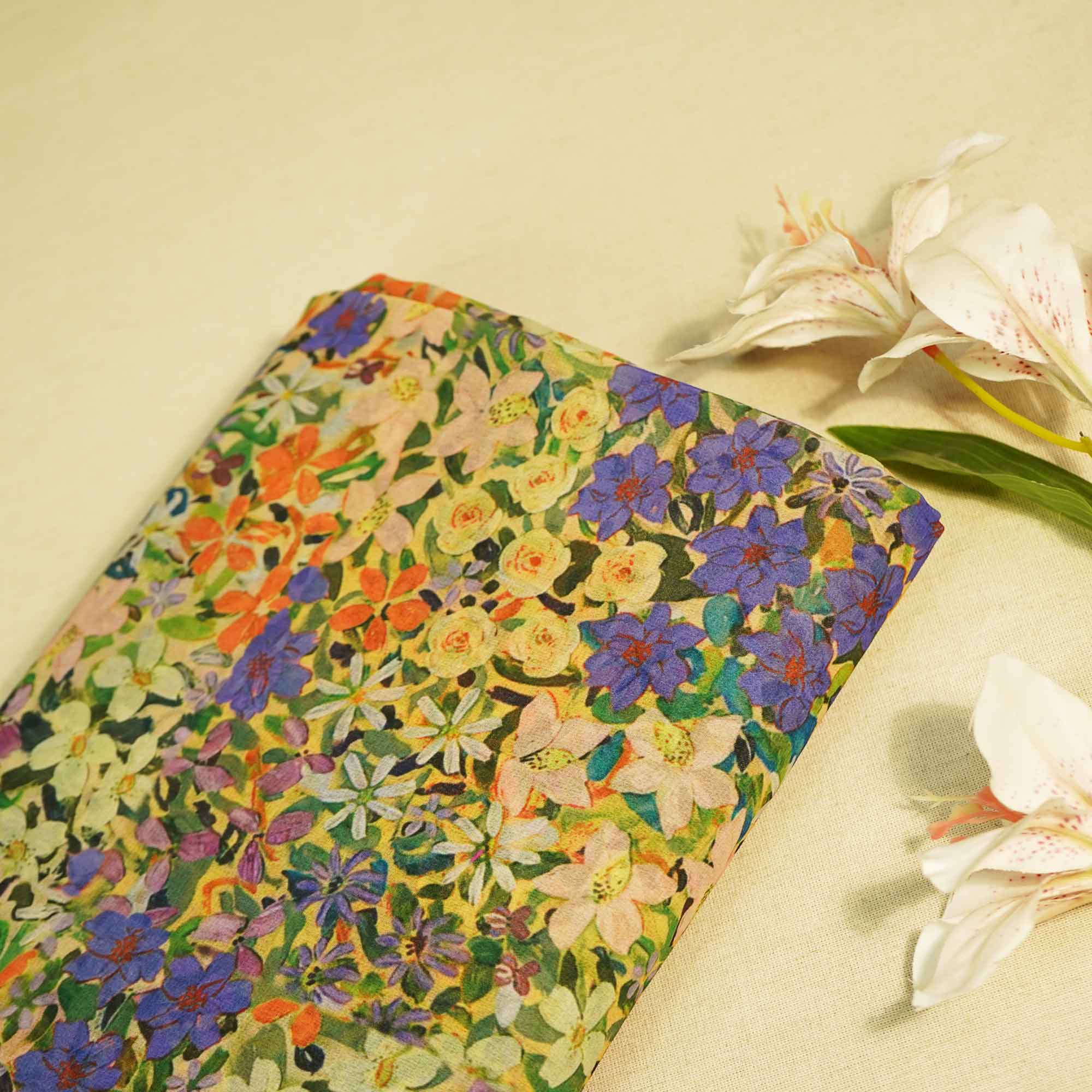 Green Multicolor Floral Print Georgette Fabric MTF-26488