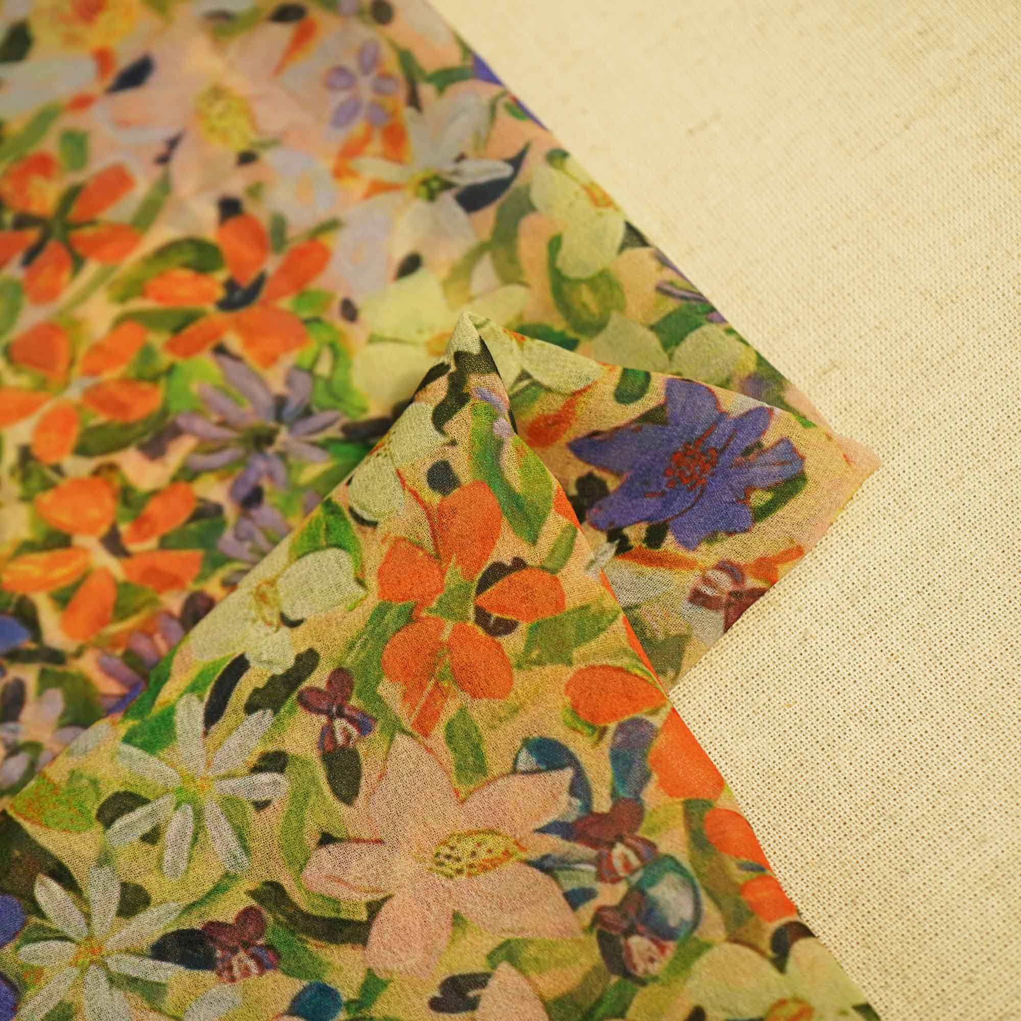Green Multicolor Floral Print Georgette Fabric MTF-26488