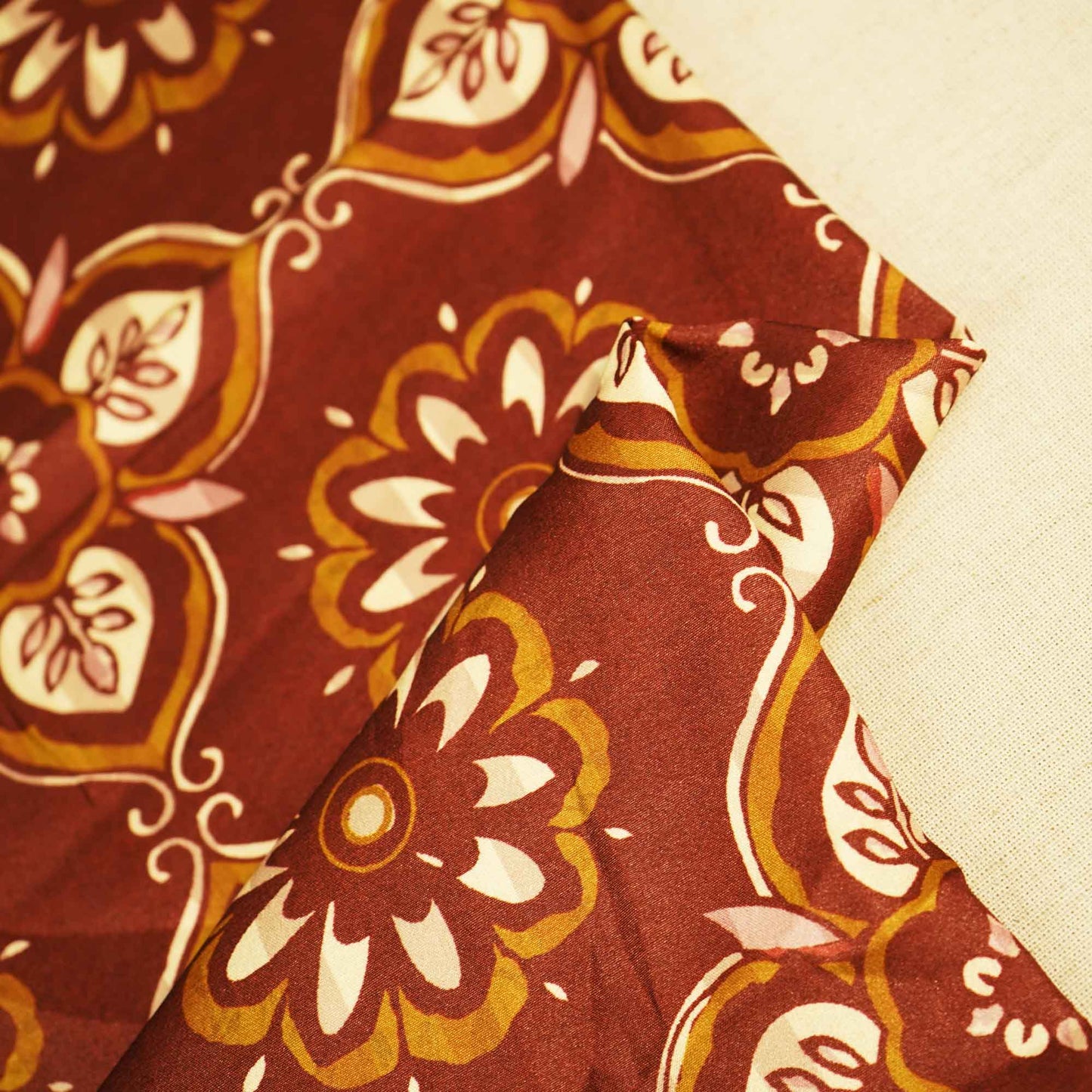 Brown Floral Print Modal Satin Fabric MTF-26492