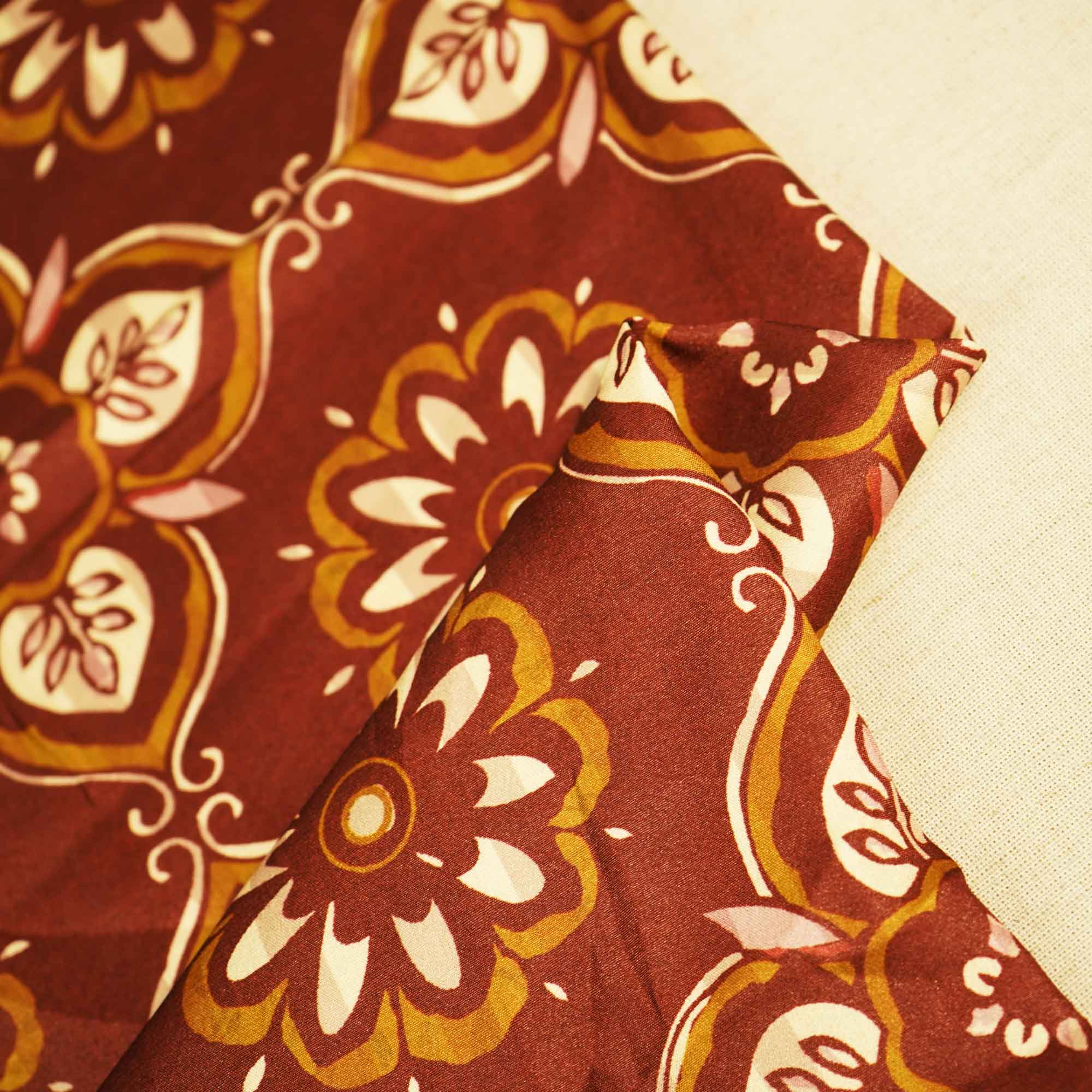 Brown Floral Print Modal Satin Fabric MTF-26492