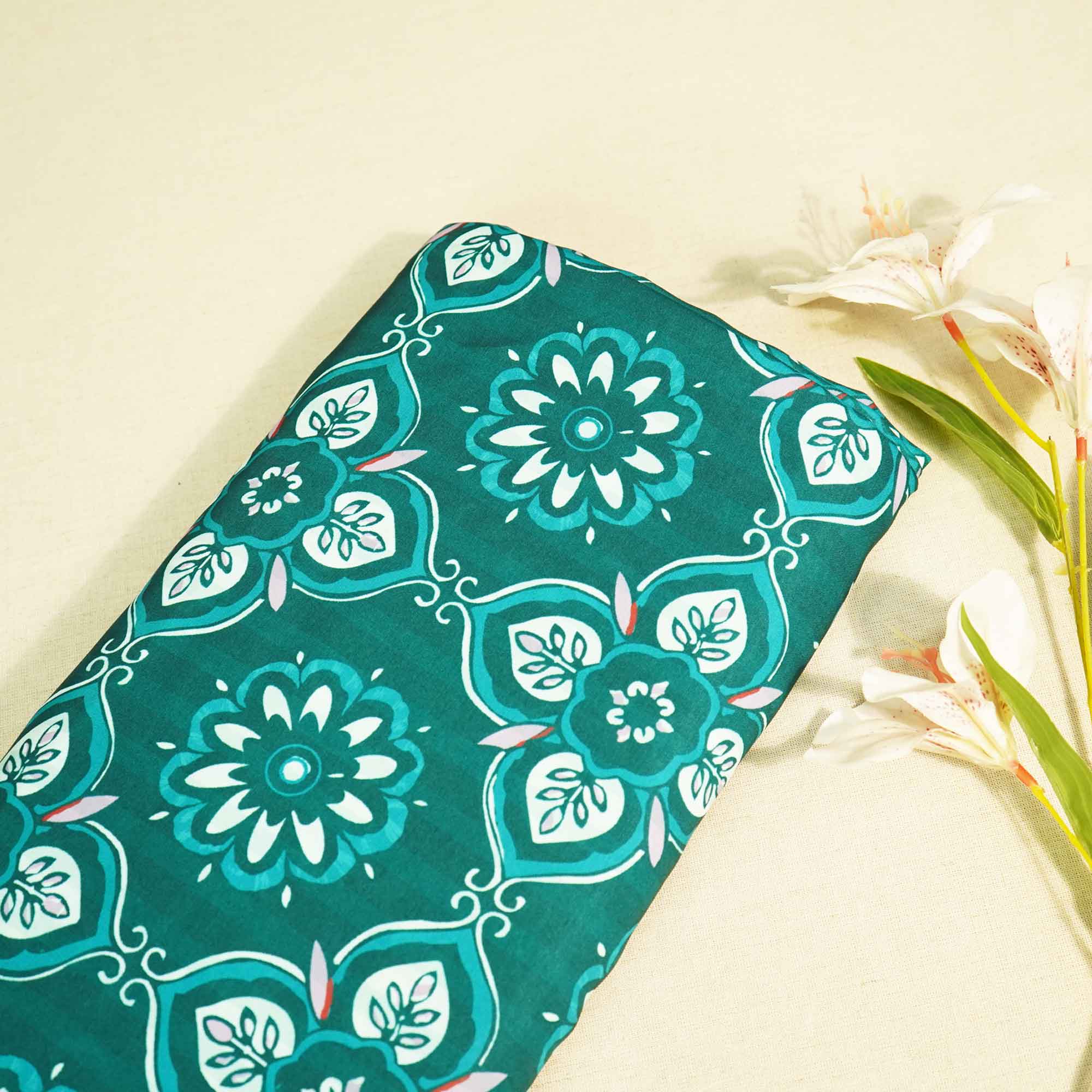 Green Floral Print Modal Satin Fabric MTF-26494