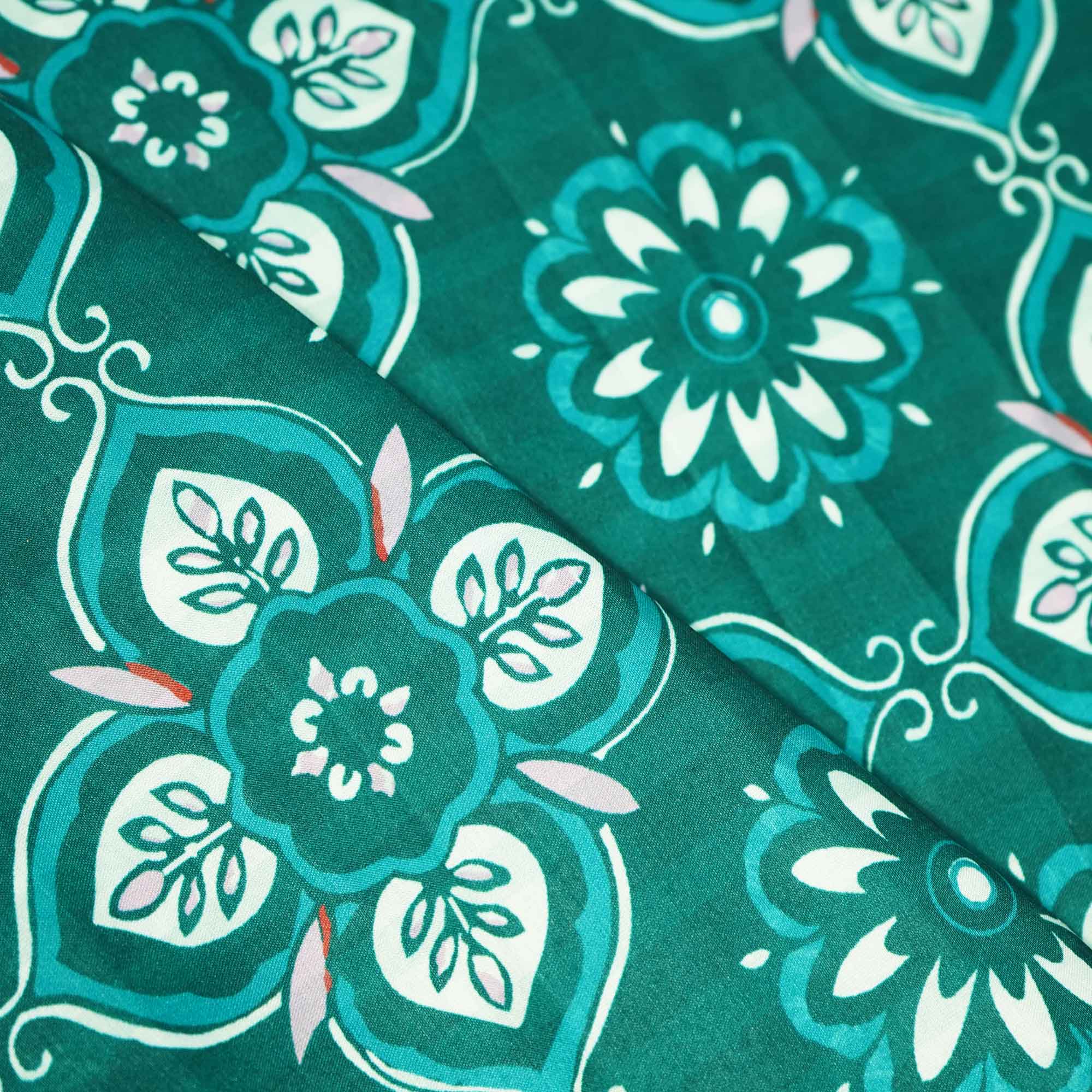 Green Floral Print Modal Satin Fabric MTF-26494