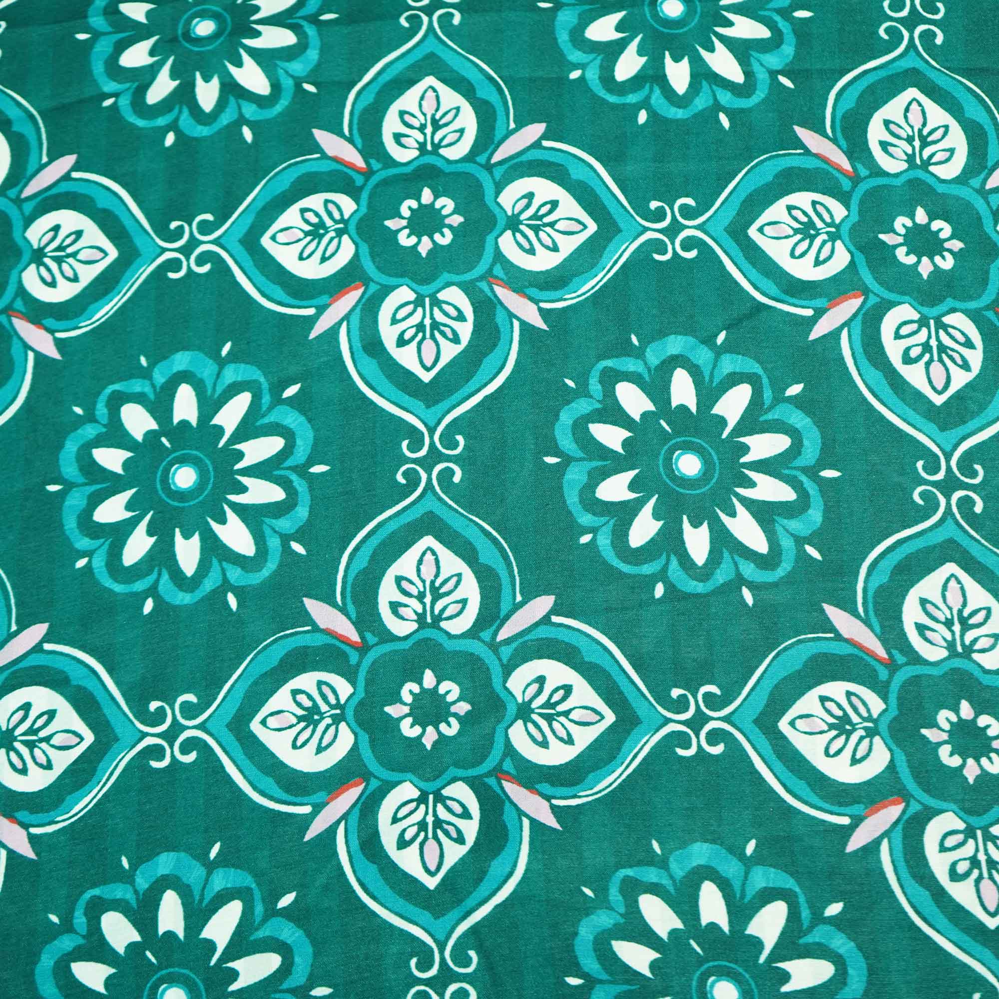 Green Floral Print Modal Satin Fabric MTF-26494