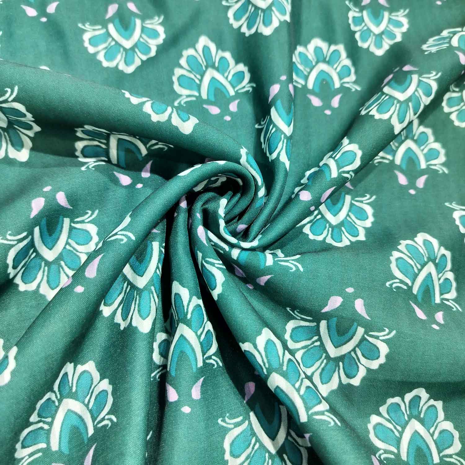 Green Floral Print Modal Satin Fabric MTF-26495
