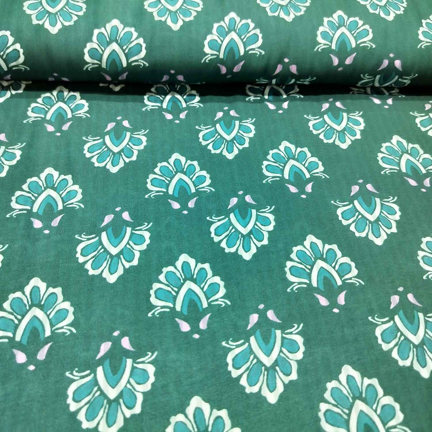 Green Floral Print Modal Satin Fabric MTF-26495