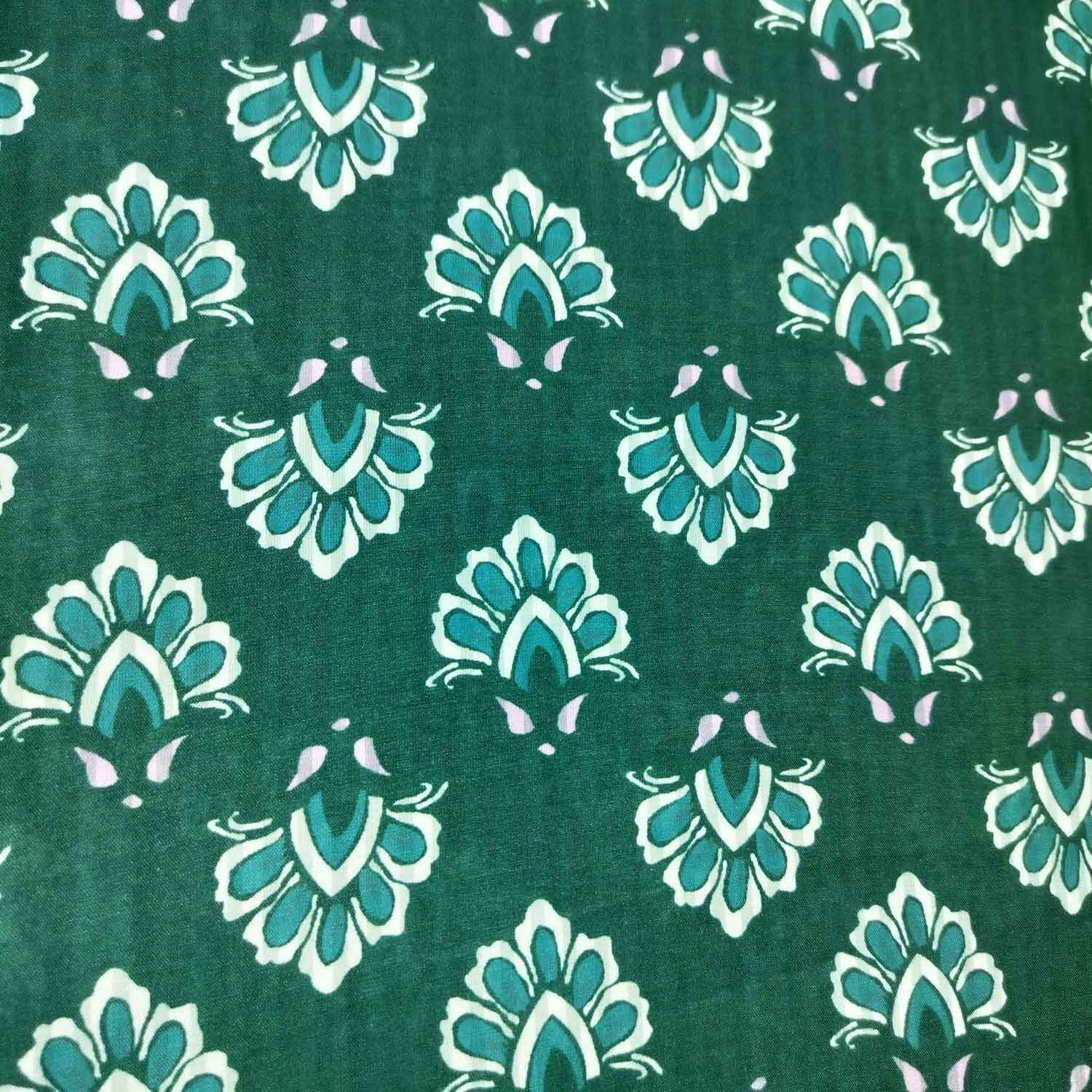 Green Floral Print Modal Satin Fabric MTF-26495