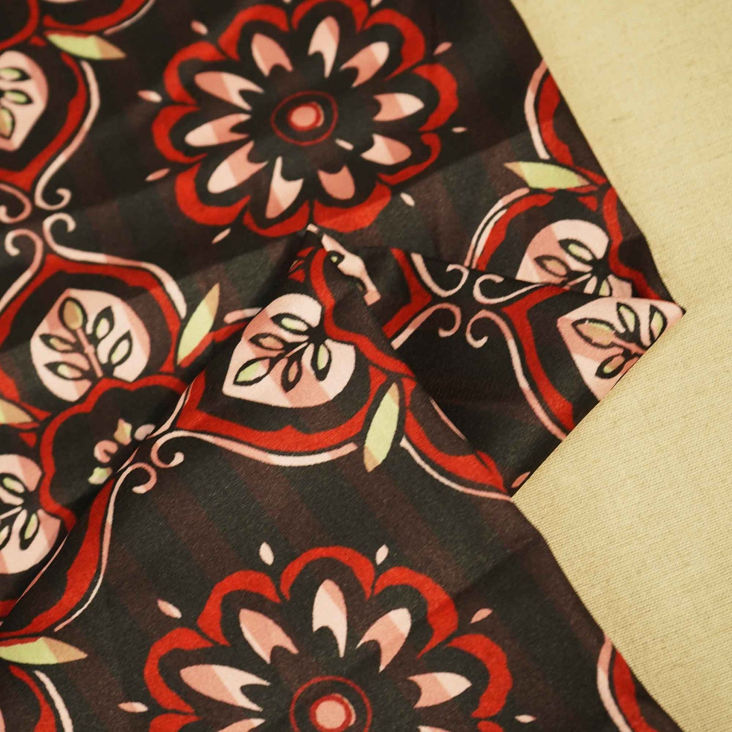 Black Floral Print Modal Satin Fabric MTF-26496