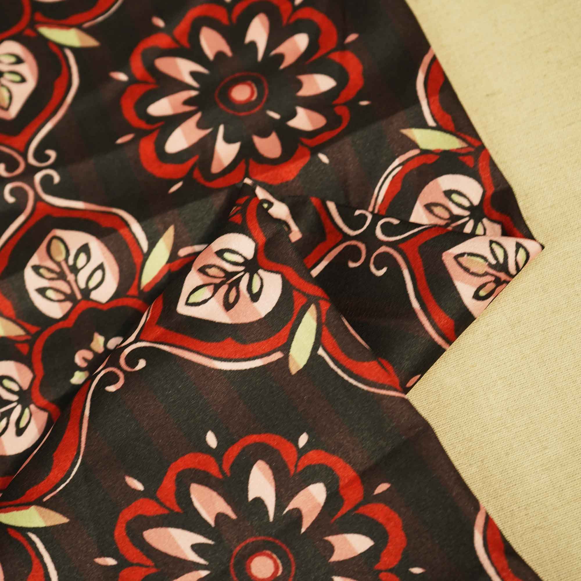 Black Floral Print Modal Satin Fabric MTF-26496
