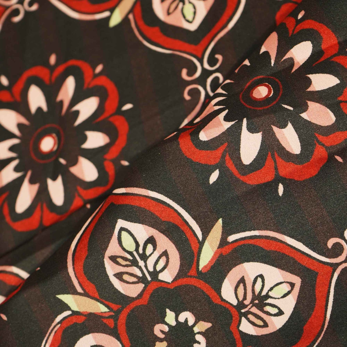 Black Floral Print Modal Satin Fabric MTF-26496