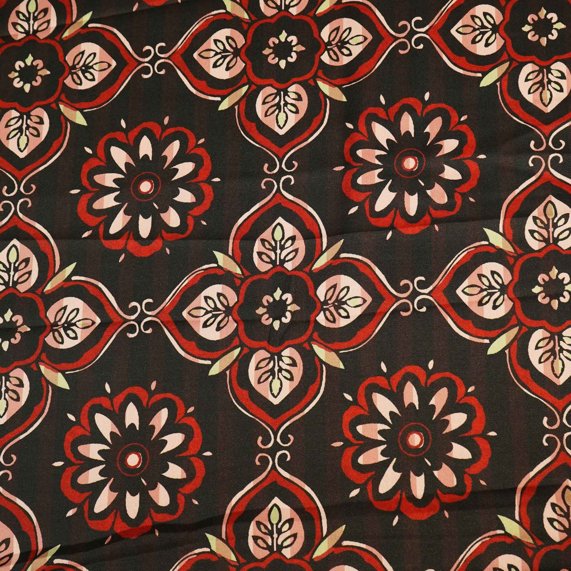 Black Floral Print Modal Satin Fabric MTF-26496