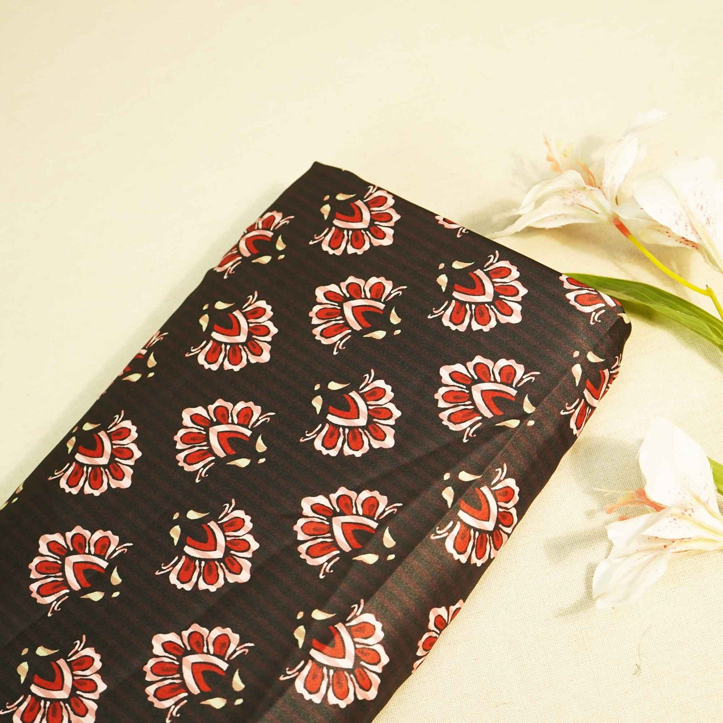 Black Floral Print Modal Satin Fabric MTF-26497