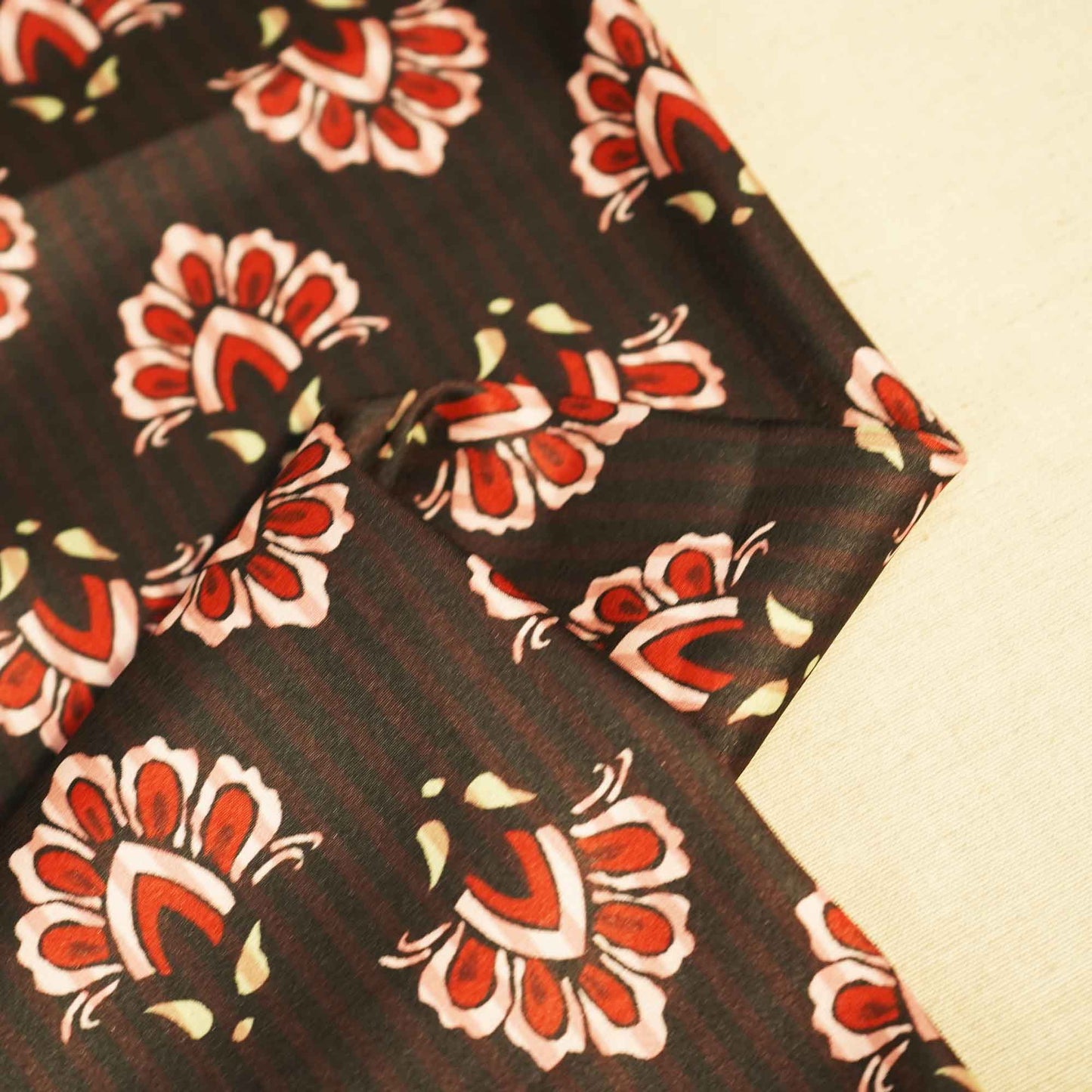 Black Floral Print Modal Satin Fabric MTF-26497