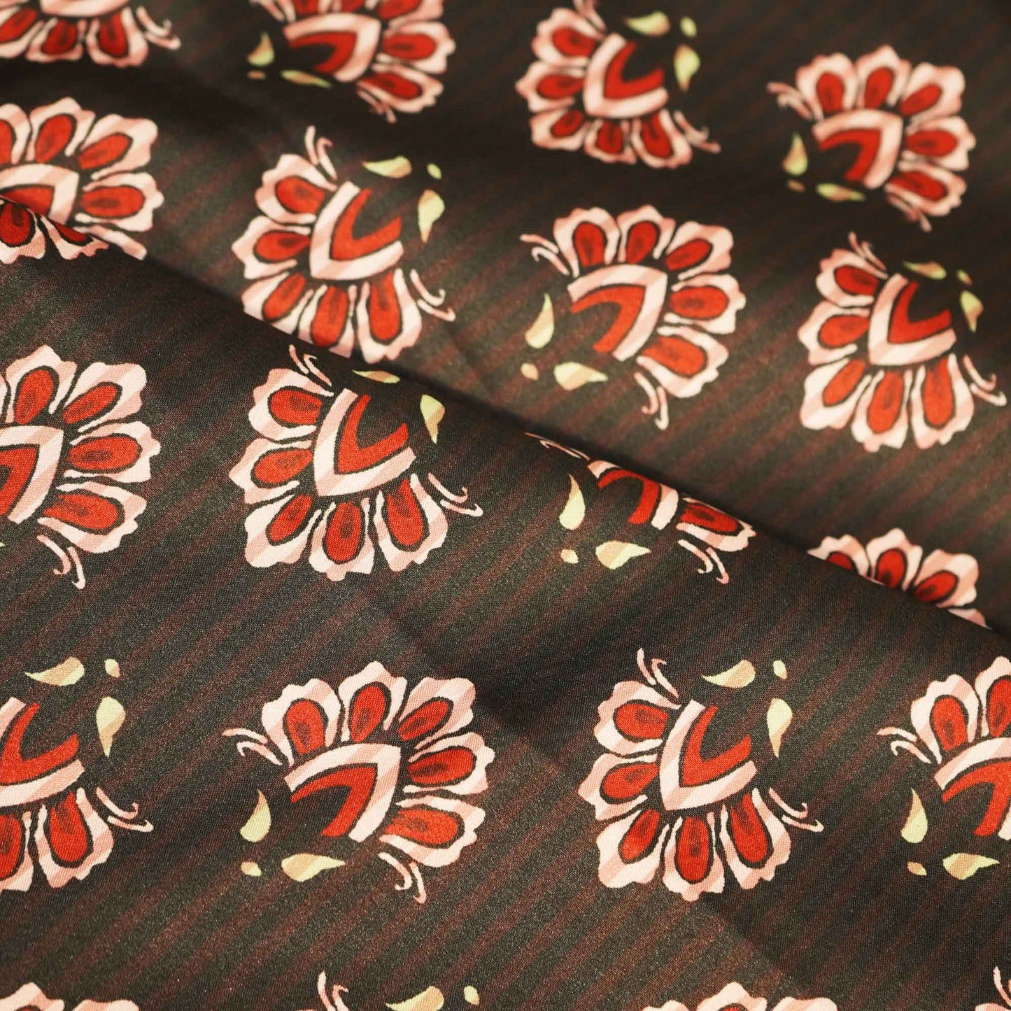 Black Floral Print Modal Satin Fabric MTF-26497