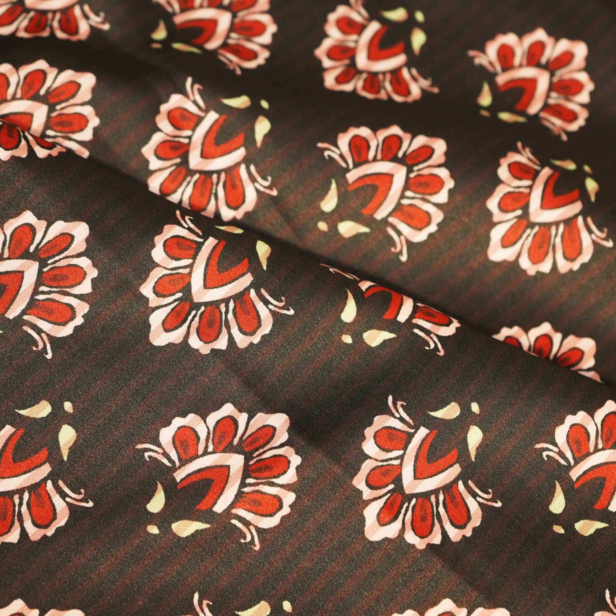 Black Floral Print Modal Satin Fabric MTF-26497