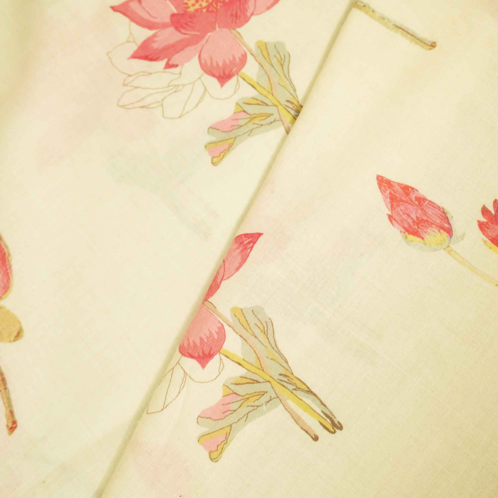 Cream Floral Print Cotton Fabric MTF-26498