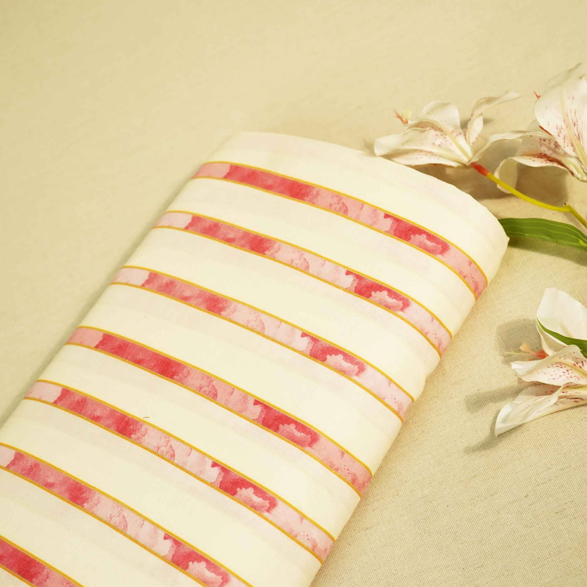 Cream Stripes Print Cotton Fabric MTF-26499