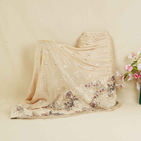 Cream Zari Sequins Embroidery Chinnon Fabric RA-28265