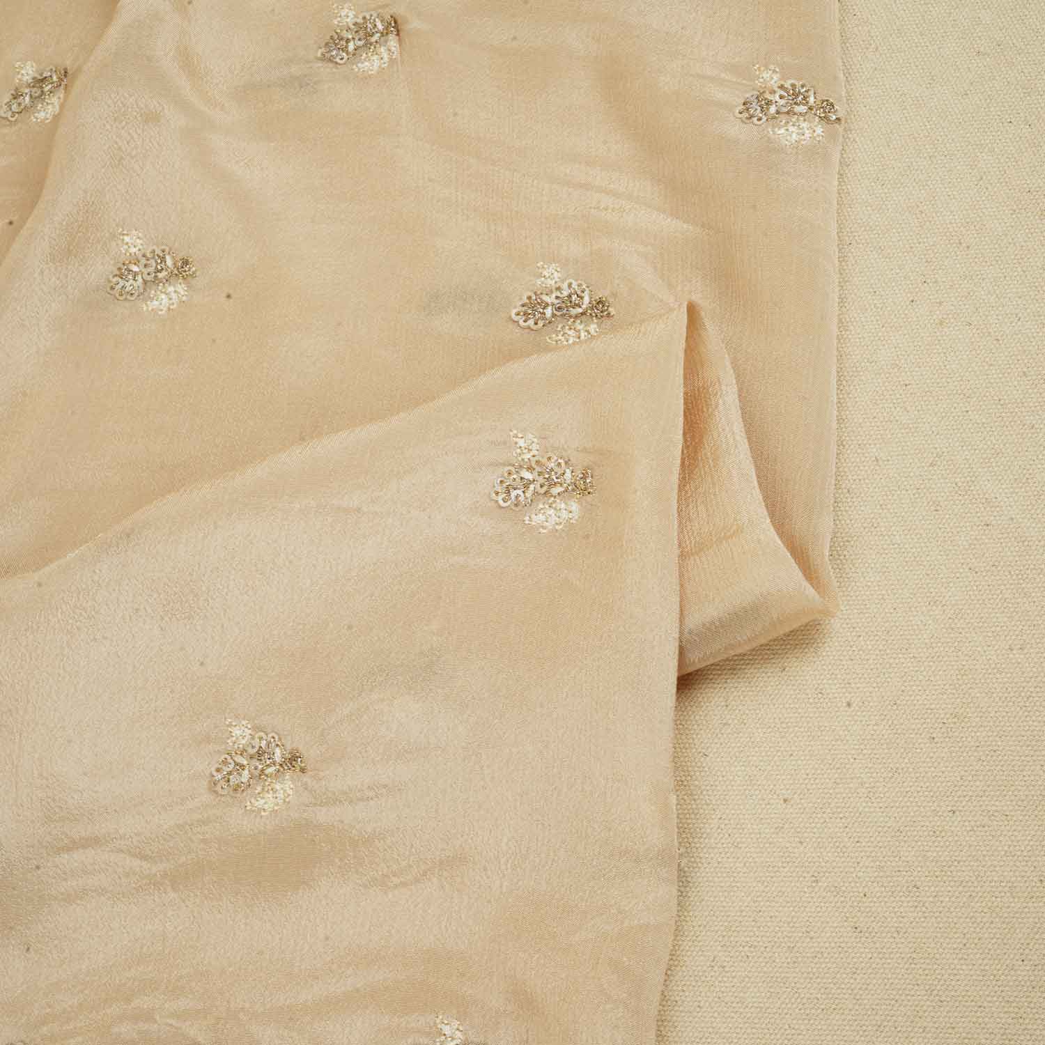 Cream Zari Sequins Embroidery Chinnon Fabric RA-28265 - TradeUNO