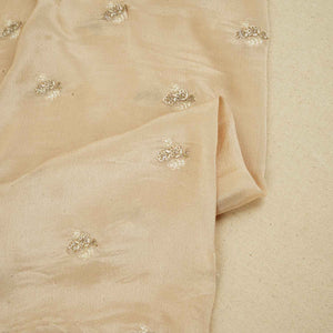 Cream Zari Sequins Embroidery Chinnon Fabric RA-28265 - TradeUNO