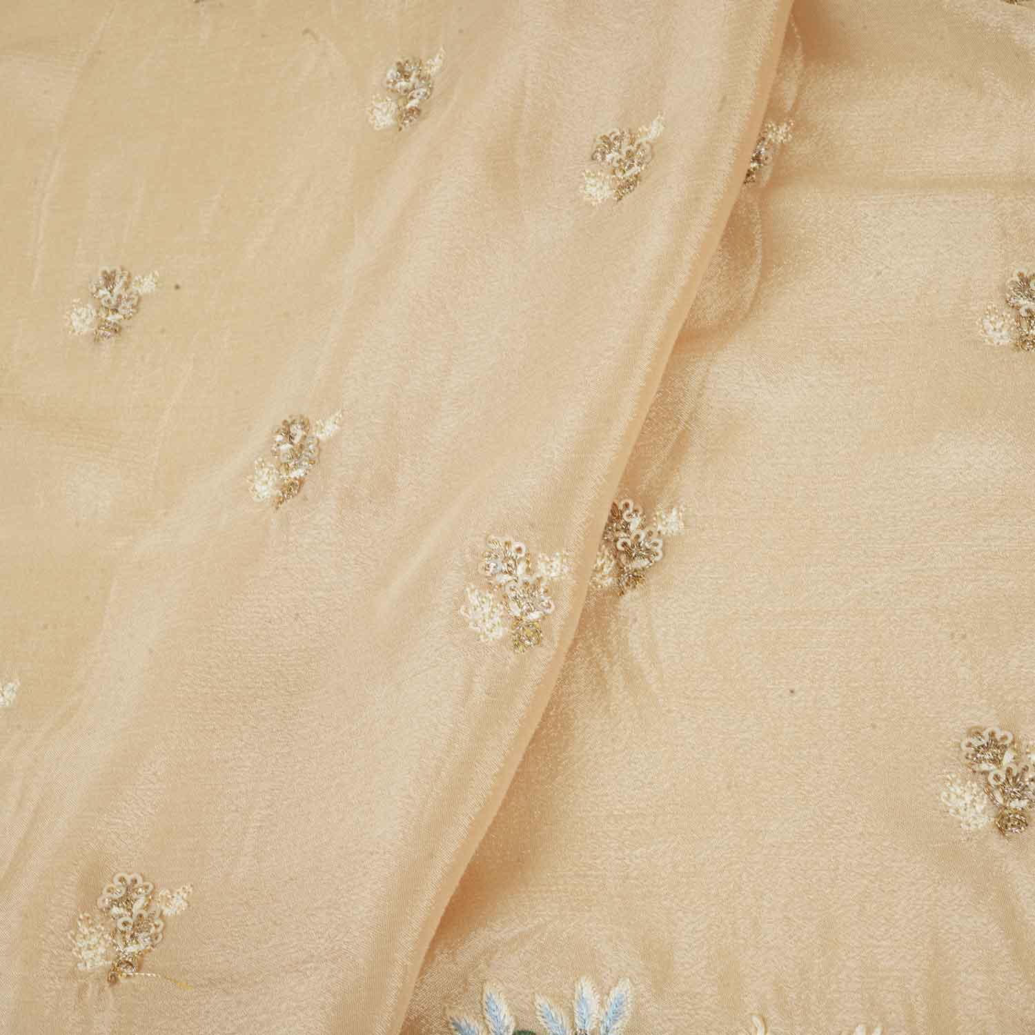 Cream Zari Sequins Embroidery Chinnon Fabric RA-28265 - TradeUNO