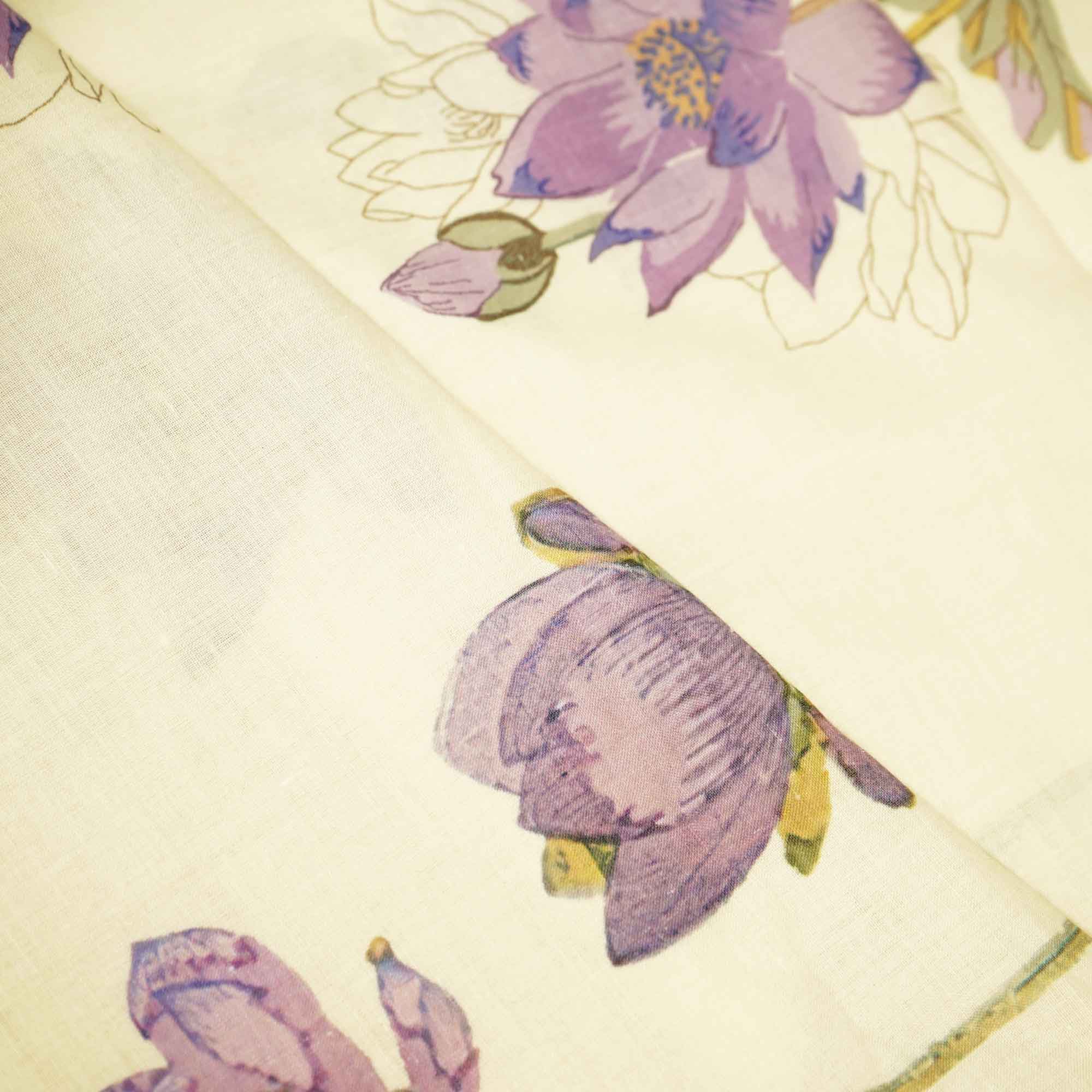 Cream & Purple Floral Print Cotton Fabric MTF-26500