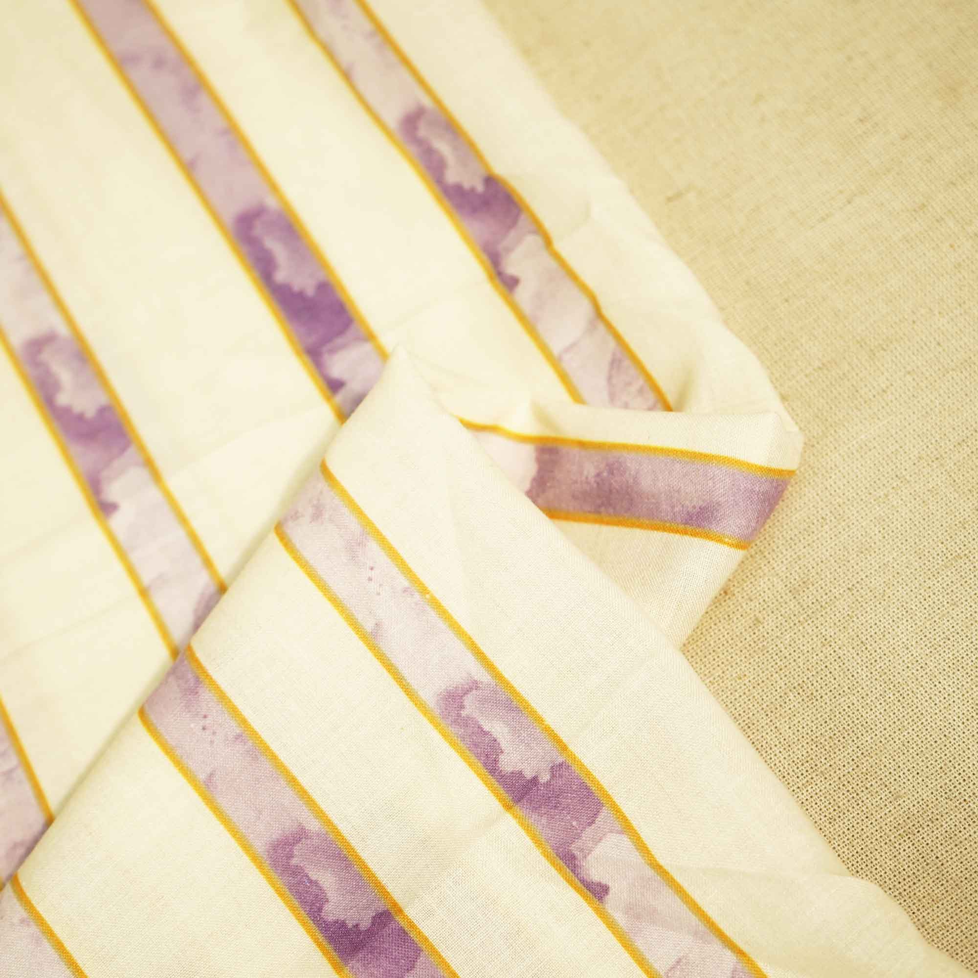 Cream & Purple Stripes Print Cotton Fabric MTF-26501
