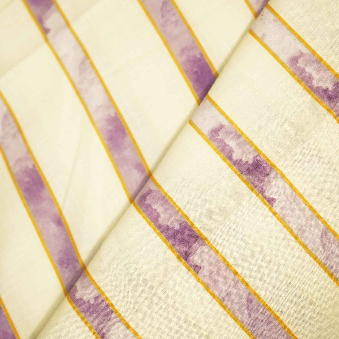 Cream & Purple Stripes Print Cotton Fabric MTF-26501