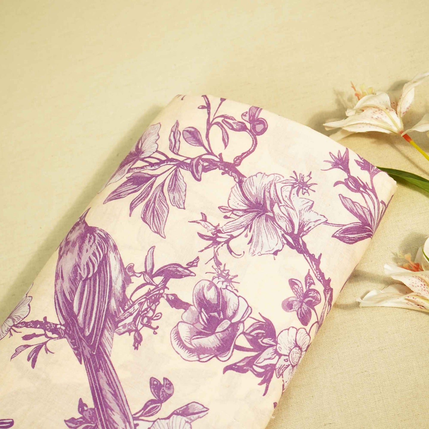 Peach & Purple Floral Print Cotton Fabric MTF-26502
