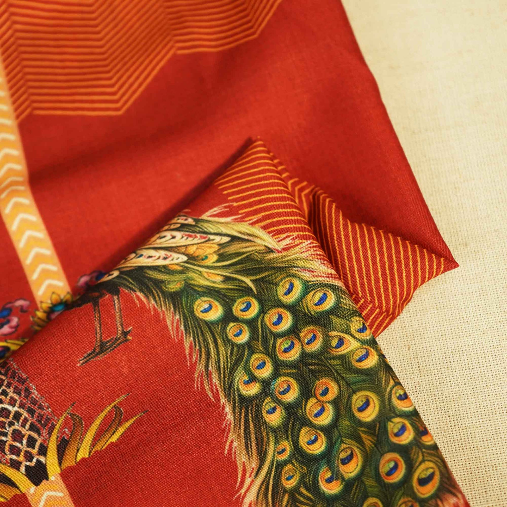 Red Bird Print Muslin Fabric MTF-26503