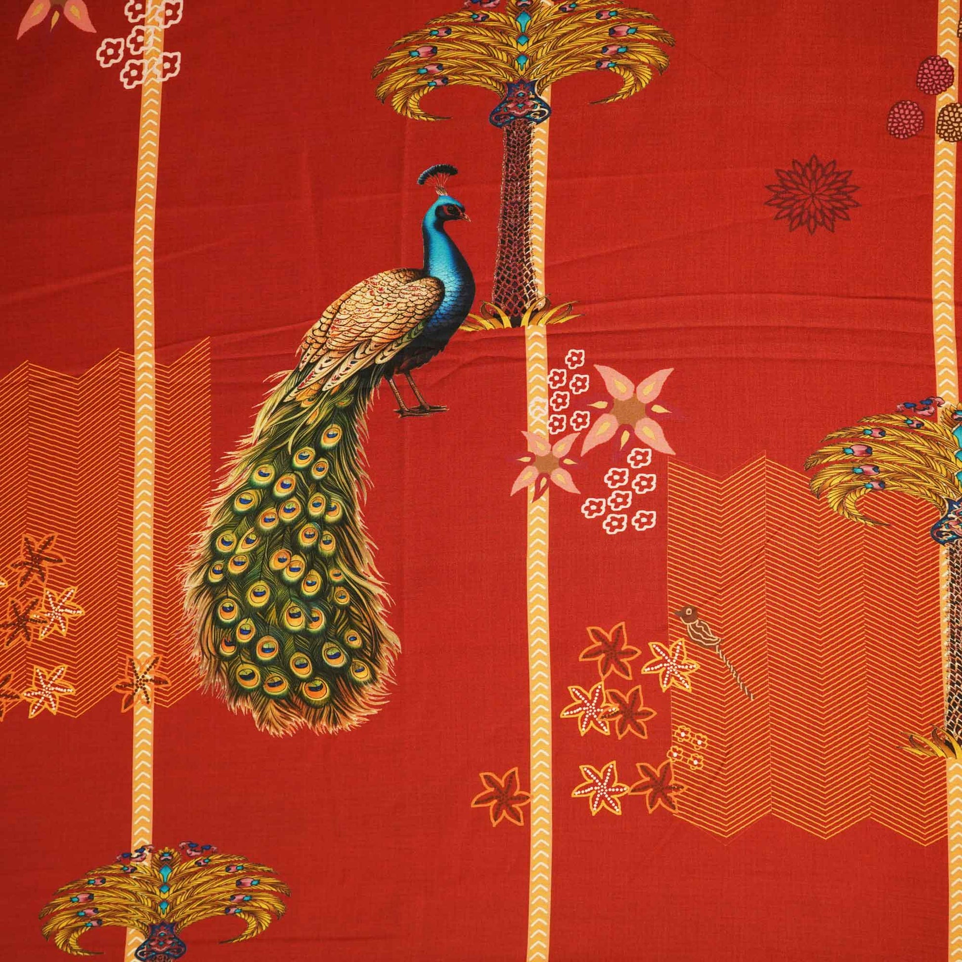 Red Bird Print Muslin Fabric MTF-26503