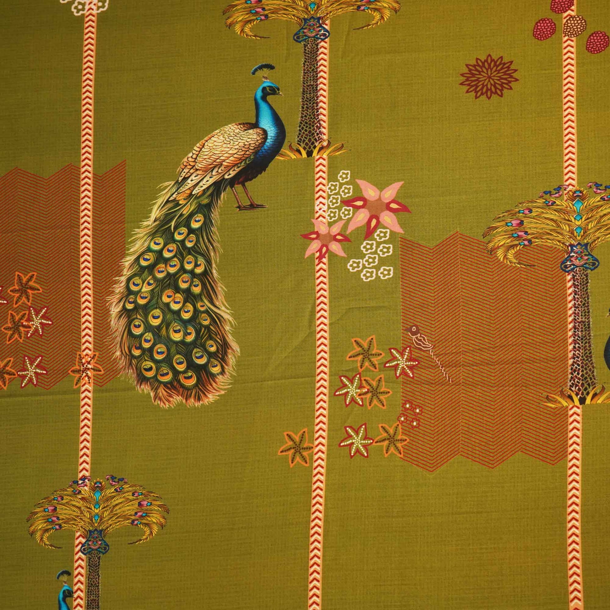 Green Bird Print Muslin Fabric MTF-26506