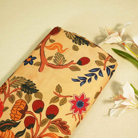 Dark Cream Floral Print Muslin Fabric MTF-26507