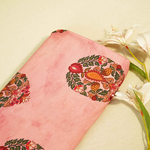 Pink Floral Block Print Muslin Fabric MTF-26509