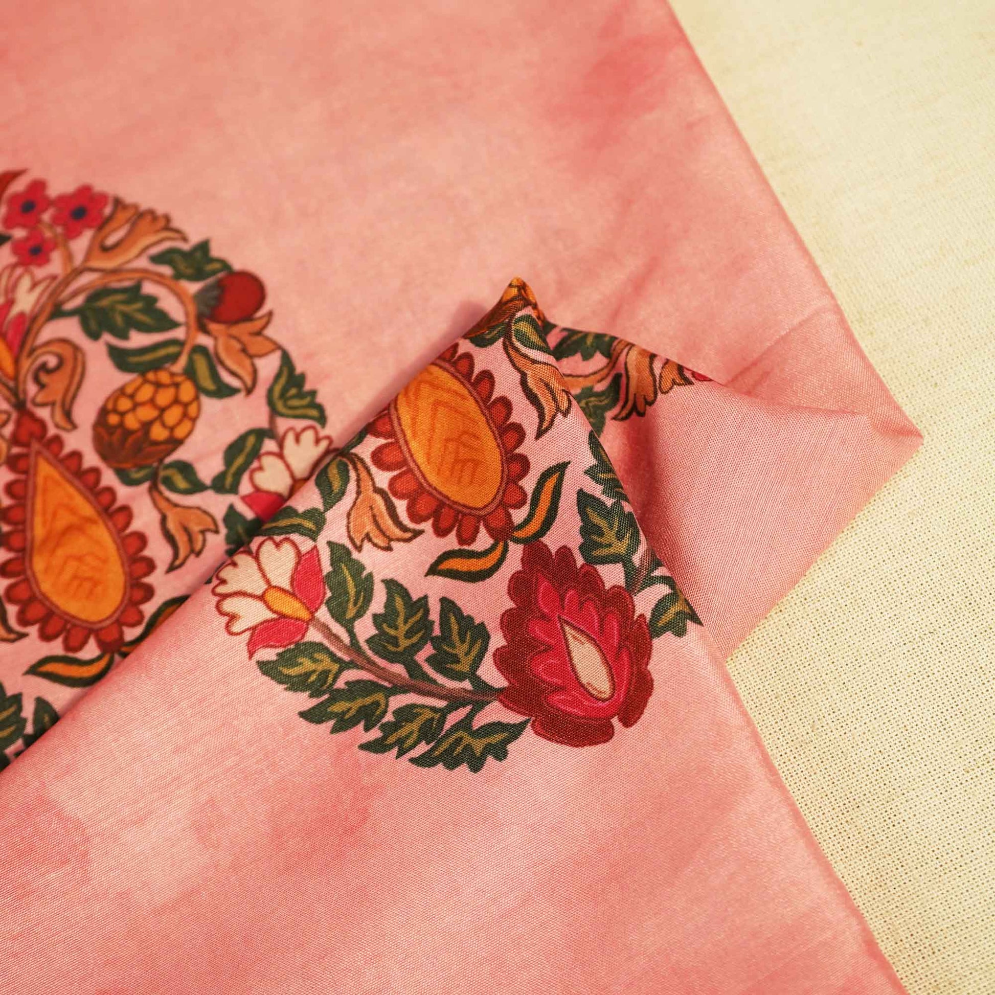 Pink Floral Block Print Muslin Fabric MTF-26509