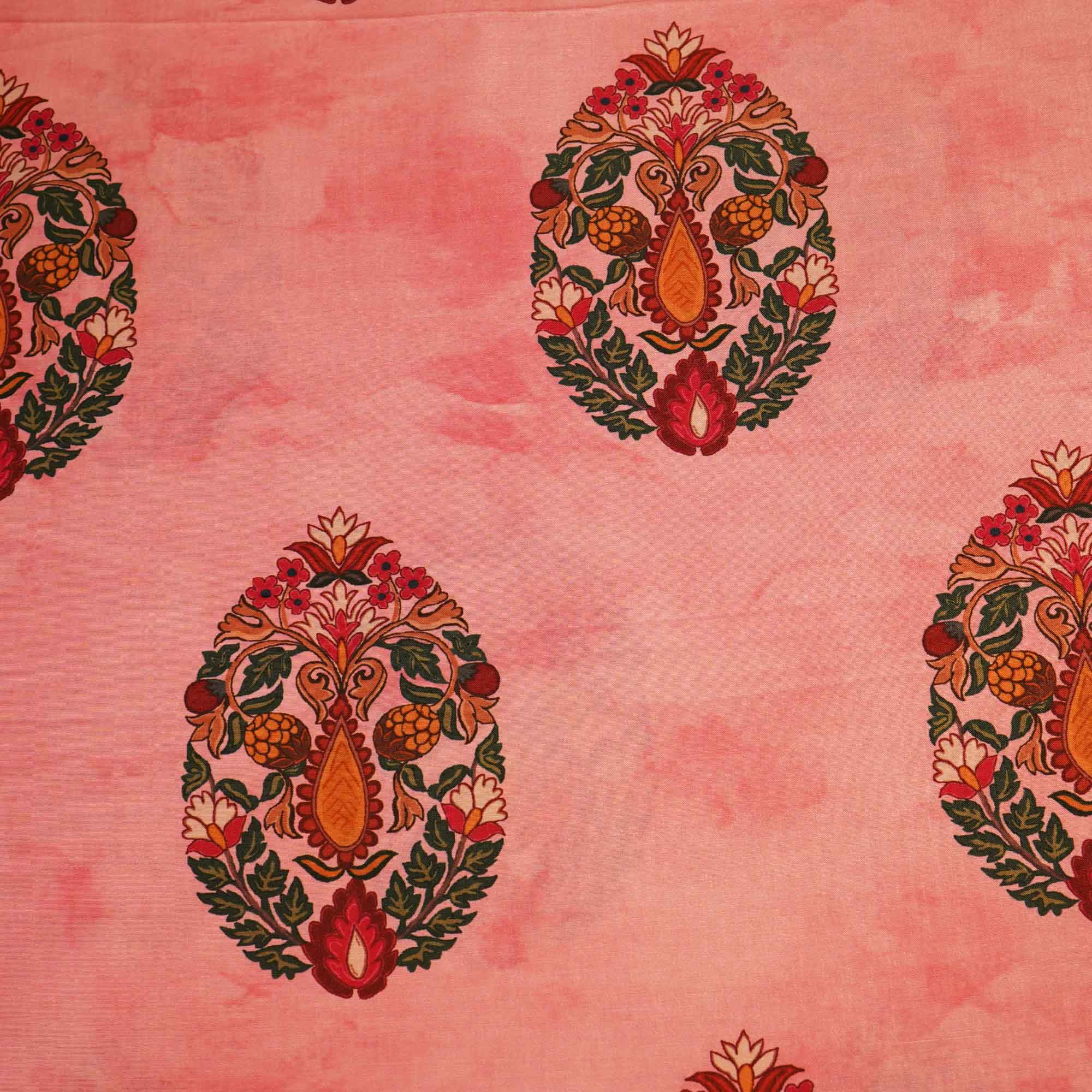 Pink Floral Block Print Muslin Fabric MTF-26509