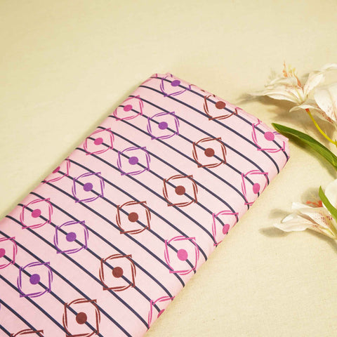 Pink Multicolor Stripes Print Muslin Fabric MTF-26514