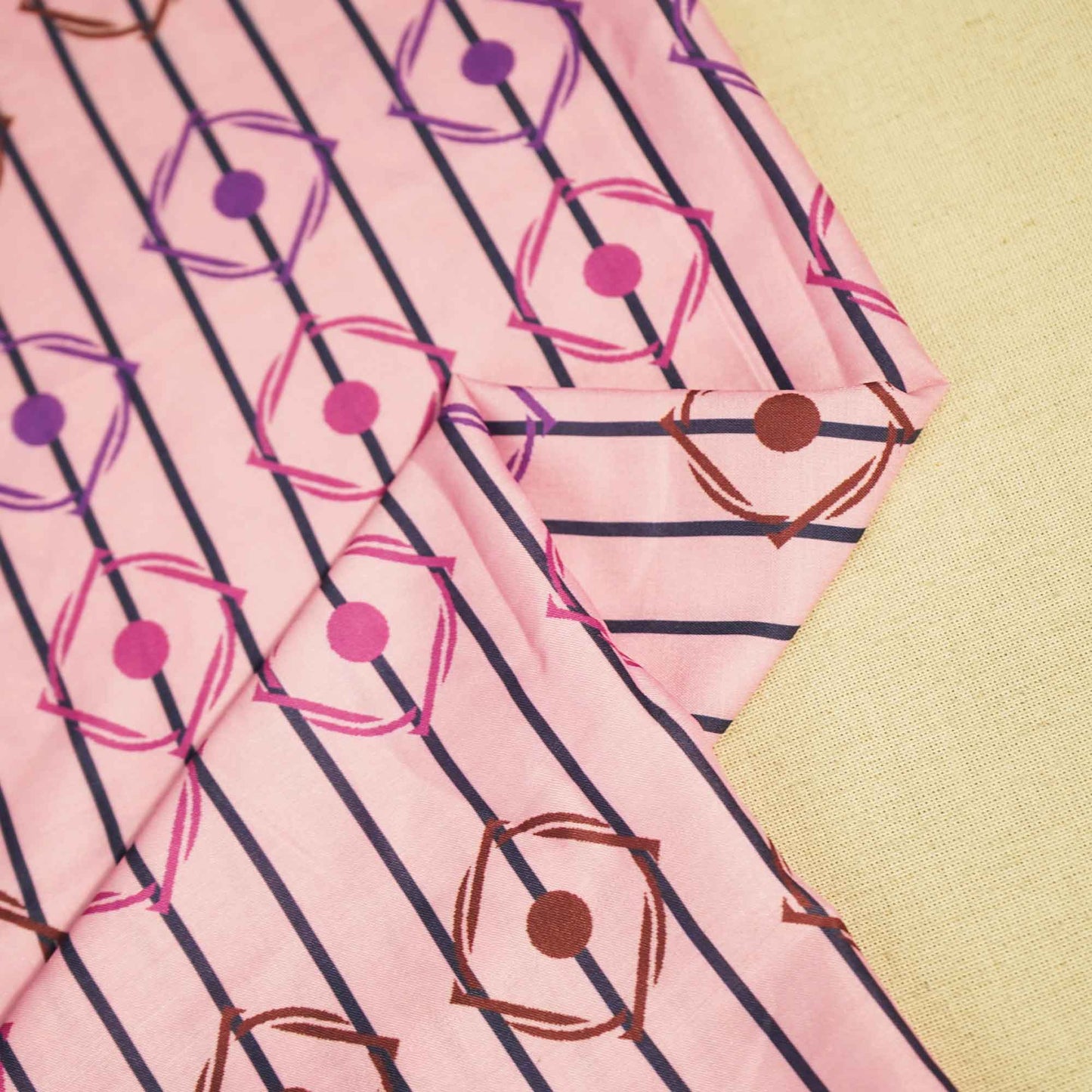 Pink Multicolor Stripes Print Muslin Fabric MTF-26514