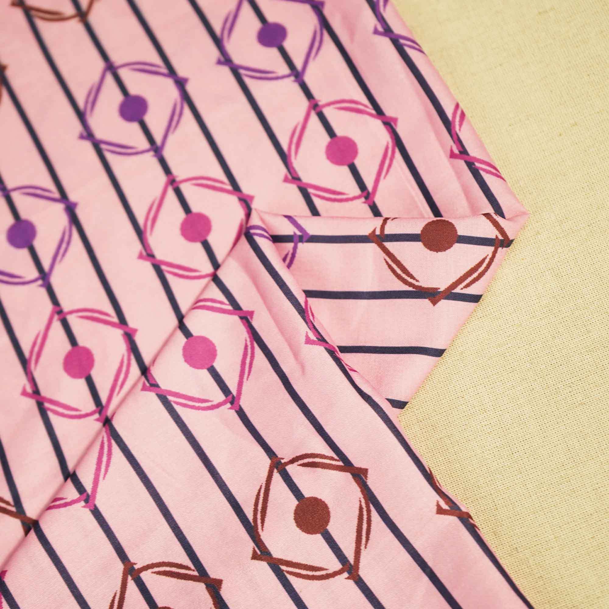 Pink Multicolor Stripes Print Muslin Fabric MTF-26514